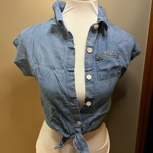 btween Blue Button-Up Kids Shirt with Tie-Front